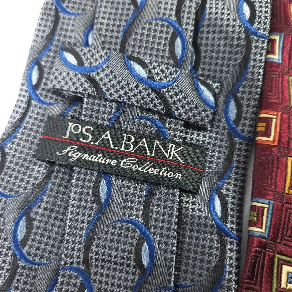 Jos.‎ A. Bank Men's Set of 2 Signature Silk Ties Burgundy Silver Gray